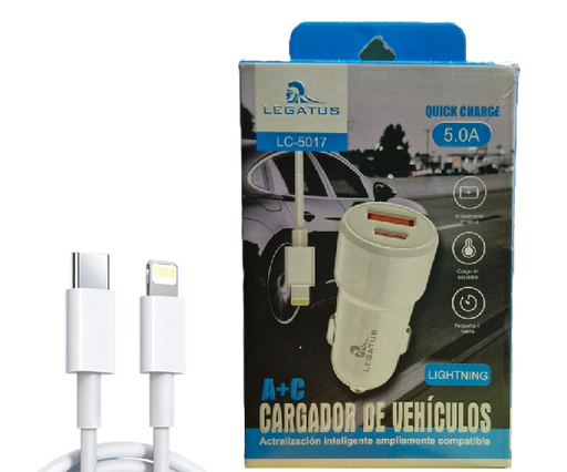 [7796350517789] Cargador 12V Lightning PD + USB LC-5017