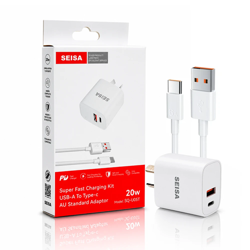 [6290132594117] Kit Cargador 2 en 1 Tipo C Carga Rapida PD 18W + Usb A QC 20W Seisa SQ-U05T