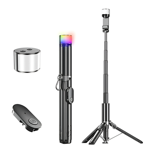 [6290132594858] Tripode Baston Selfie Disparador BT con Luz RGB 1,9m