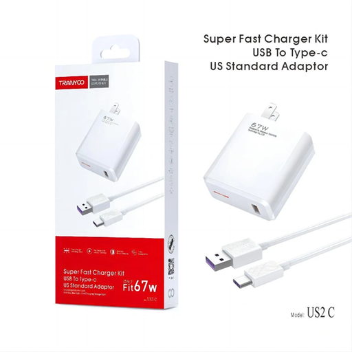 [6970791126118] Kit Cargador 2 en 1 Usb a Tipo C 67W Tranyoo US2-C