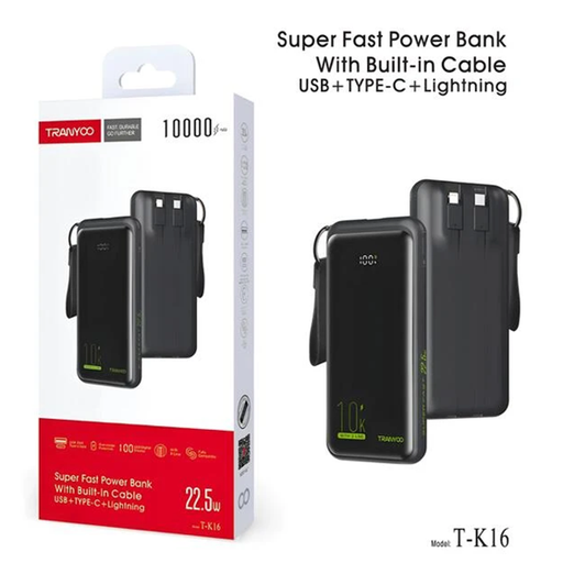[6970791129010] Power Bank 10000mAh 2 Usb / Tipo C / Lightning Tranyco T-K16