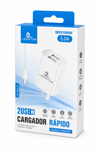 [7796350518144 RC5005000B] Kit Cargador 2 en 1 Legatus Tipo C Carga Rapida 5.0A doble usb