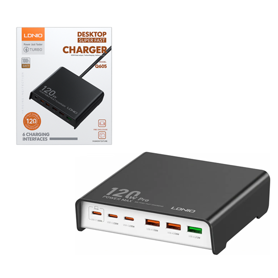 [7799135019737] Cargador Multiple 120W 3 Usb + 3 PD LDNIO Q605