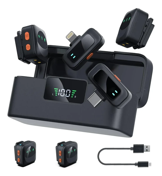 [6290132597415] Microfono Corbatero Inalambrico Doble Tipo C Lightning 2 en 1 EJ-B6136