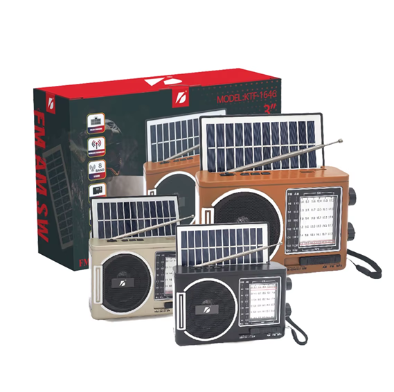 [6290132595435] Radio KTF-1646 BT FM AM Usb Sd Aux 8 Bandas Panel Solar Linterna Recargable Retro Vintage (16x10cm)