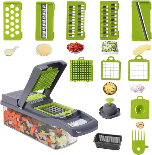 [2025122500014] Mandolina Rallador Manual Cortador Verduras Acero 16pcs