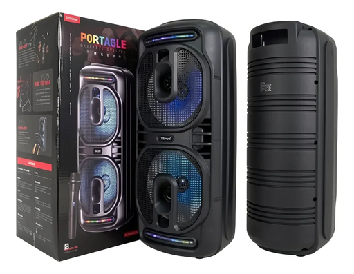 [6290132596838] Parlante Portatil 8"x2 BT Karaoke con Microfono Micro Sd Usb Aux FM KTS-2466 (58x25x20cm)