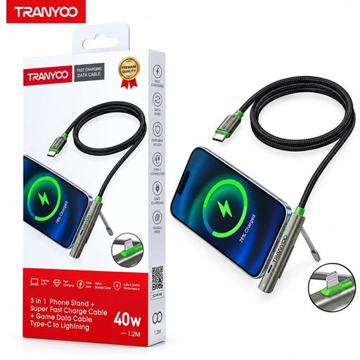 [6978926670451] Cable de Datos Tipo C a Lightning con Soporte para Celular 3 en 1 40W Tranyoo CL10