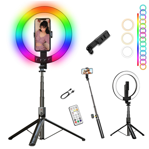 [6290132593523] Tripode Baston Selfie Disparador BT 1,9m Incluye Aro Led RGB 10"