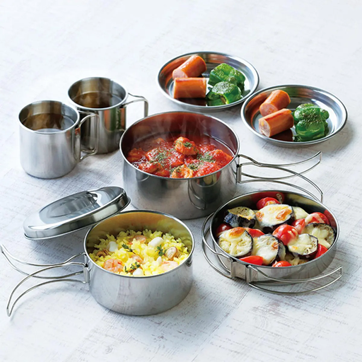 [0714604045670] Set de Cocina de Acero para Camping 8pcs (Ø15cm - Ø13cm)