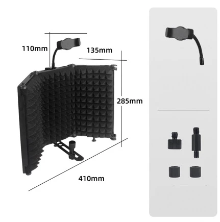 [6290132597736] Cabina de Grabacion Acustica Portatil 3 Paneles con Soporte para Celular