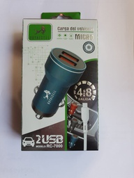 [7796350506172] Cargador 12V de Auto Lightning 2 Usb 4.8A RC-7000