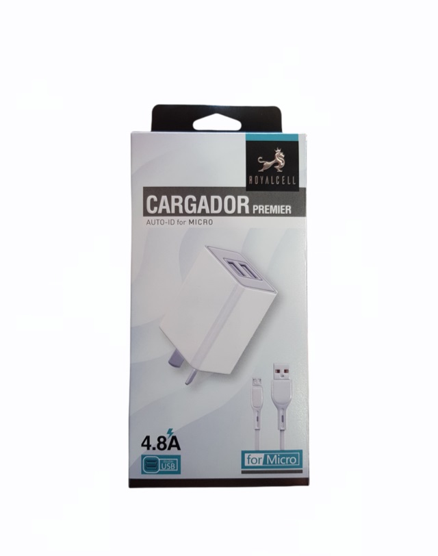 [503031 RC5004800A] Kit Cargador 2 en 1 Royalcell V8 Carga Rapida 4.8A doble usb