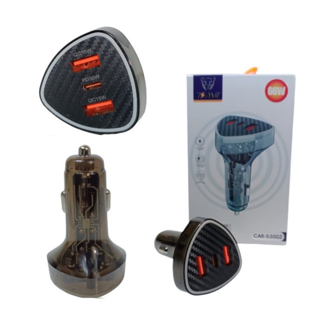 [504090] Cargador 12V Tipo C PD + 2 QC3.0 66W CAR-53002