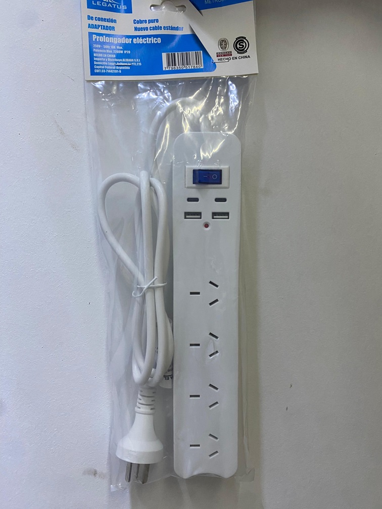 [7796350517840] Zapatilla Legatus Toma Corriente 4 tomas 2 Puertos Usb + 2 Usb-C LEC100A Blanco