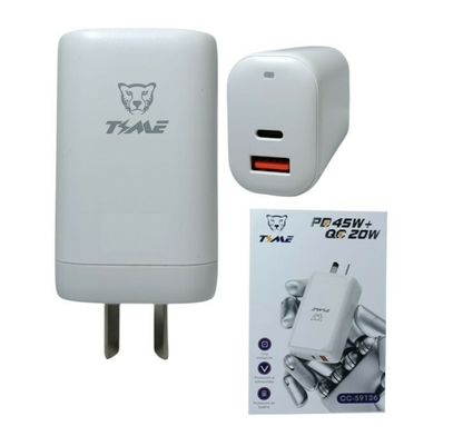 [0723540564244 CC-59126] Kit Cargador 2 en 1 Tipo C Carga Rapida PD 45W QC 20W Usb A + Usb C Time