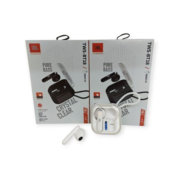 [6934000001088] Auricular Bluetooth 5.3 JBL TWS-BT18 con Base Cargadora y Cancelacion de Ruido (Replica)