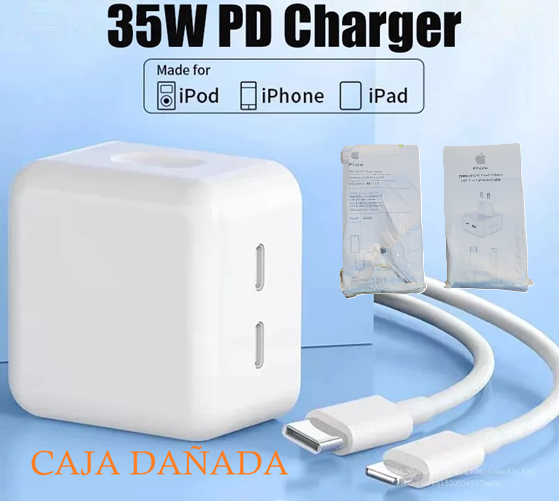 [889966] Kit Cargador Iphone 2 Usb C + Cable Lightning a Tipo C (CAJA DAÑADA)