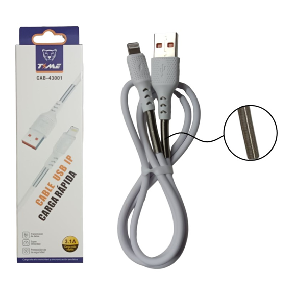 [0723540563698 CAB-43003] Cable de Datos Carga Rapida 3.1A Lightning Time Reforzado