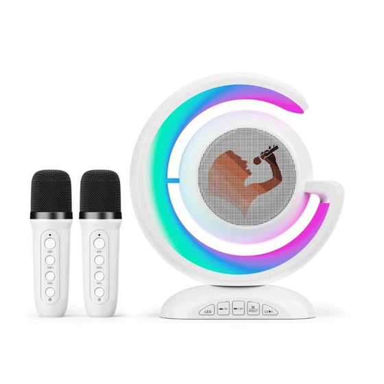 [6952693500548] Mini Parlante Portatil BT Micro Sd Usb Aux Karaoke con 2 Microfono y Luces