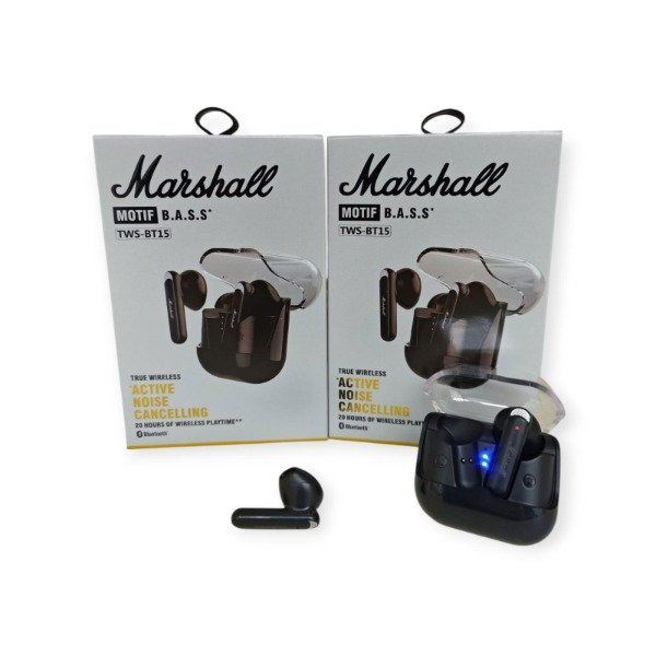 [504724] Auricular Bluetooth 5.3 Marshall TWS-BT15 con Base Cargadora y Cancelacion de Ruido