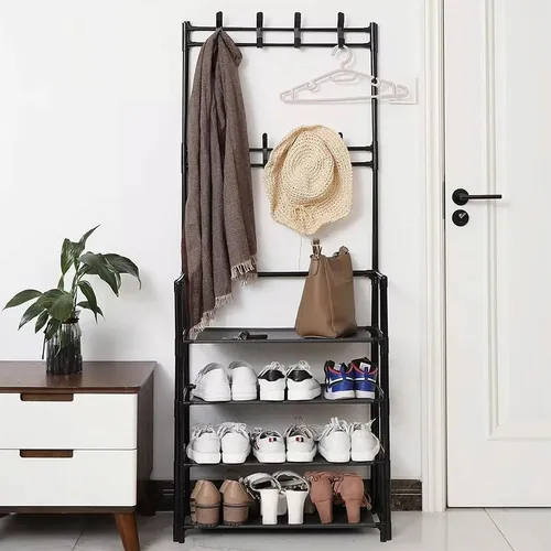 [S-2446] Recibidor Perchero Organizador 4 niveles Metalico Blanco (60x29,5x154cm)